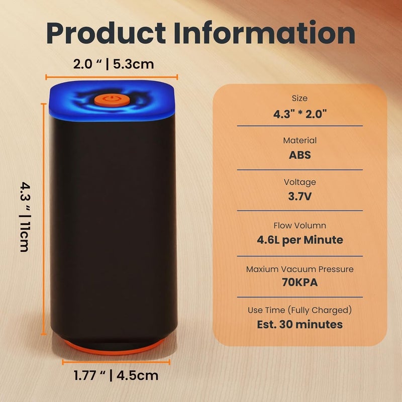 Wander Ridge 3D Printer Filament Vacuum Pump 1200mAh Portable Air Pump for Storage Bags Powerful Vacuum Pump for Home Storage & Fast Deflate - Image 5